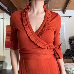 Banana Republic Burnt Orange Wrap Dress with Tie Waist